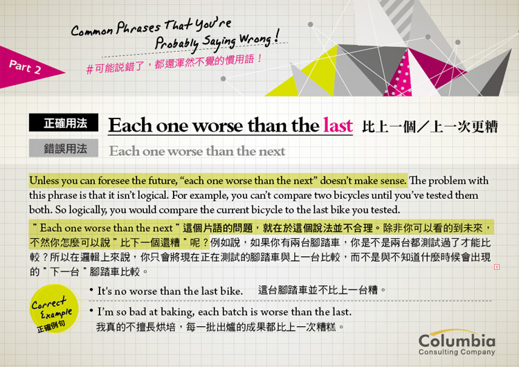 說錯還渾然不覺慣用語 Each one worse than the last…