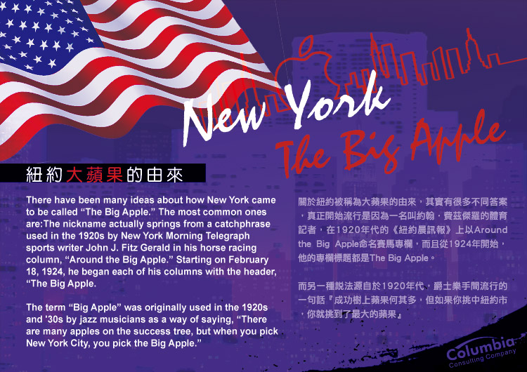 紐約大蘋果的由來 New York ─The Big Apple