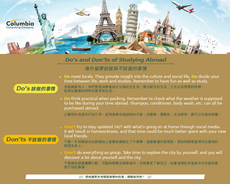 留學該做與不該做的事 Do’s and Don’ts of Studying Abroad