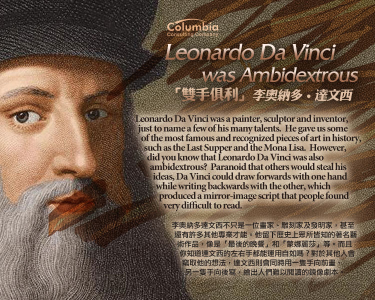 雙手俱利－李奧納多 Leonardo Da Vinci was Ambidextrous